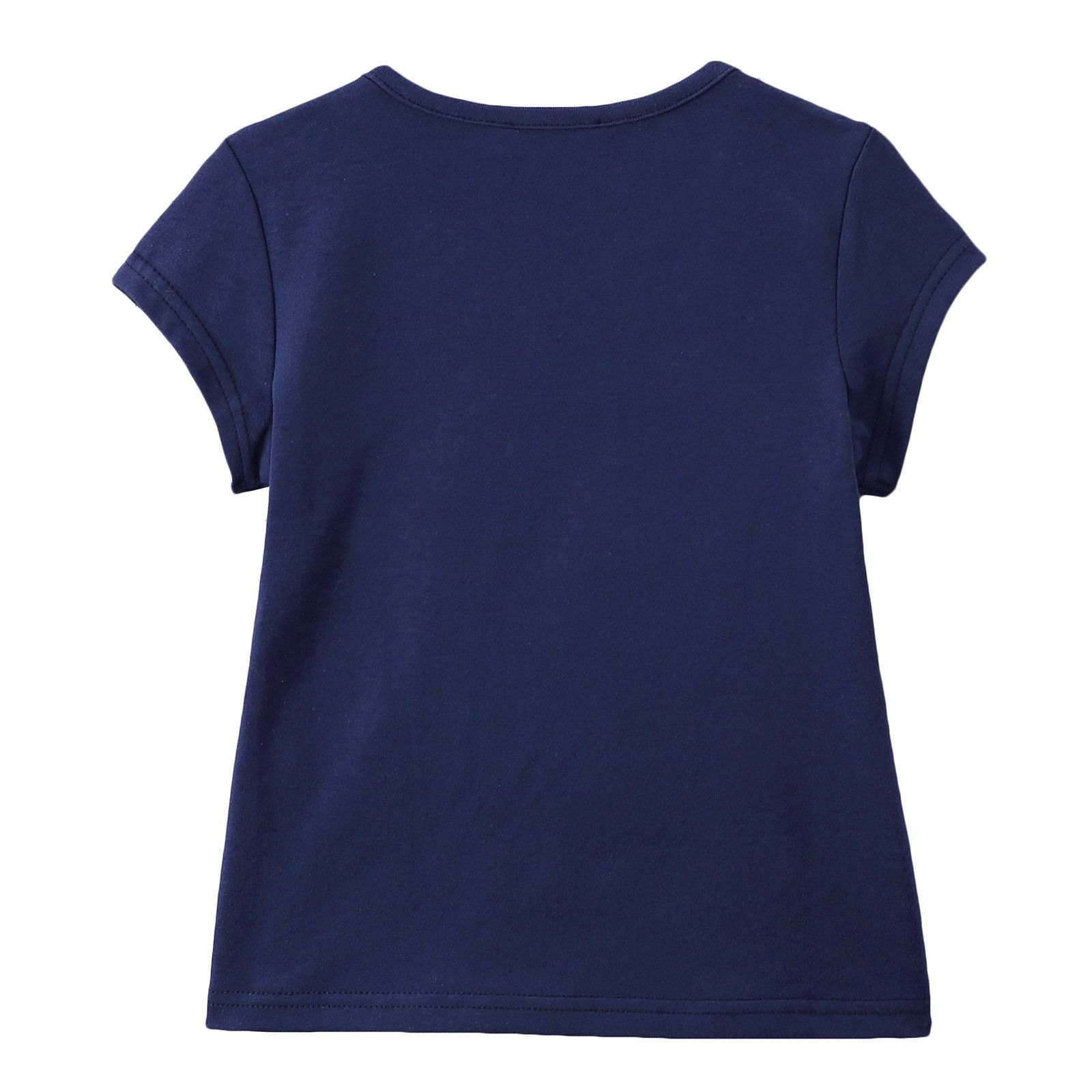Girls Navy Blue Cotton T-Shirt With Brand Print - CÉMAROSE | Children's Fashion Store - 2