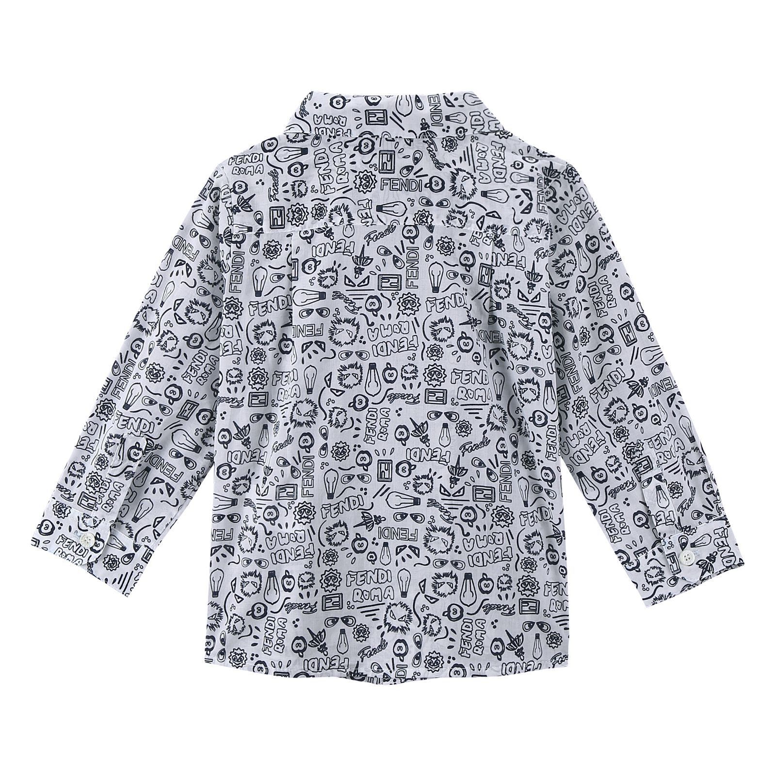 Baby Boys White&Blue All Over Printed Cotton Shirt - CÉMAROSE | Children's Fashion Store - 2