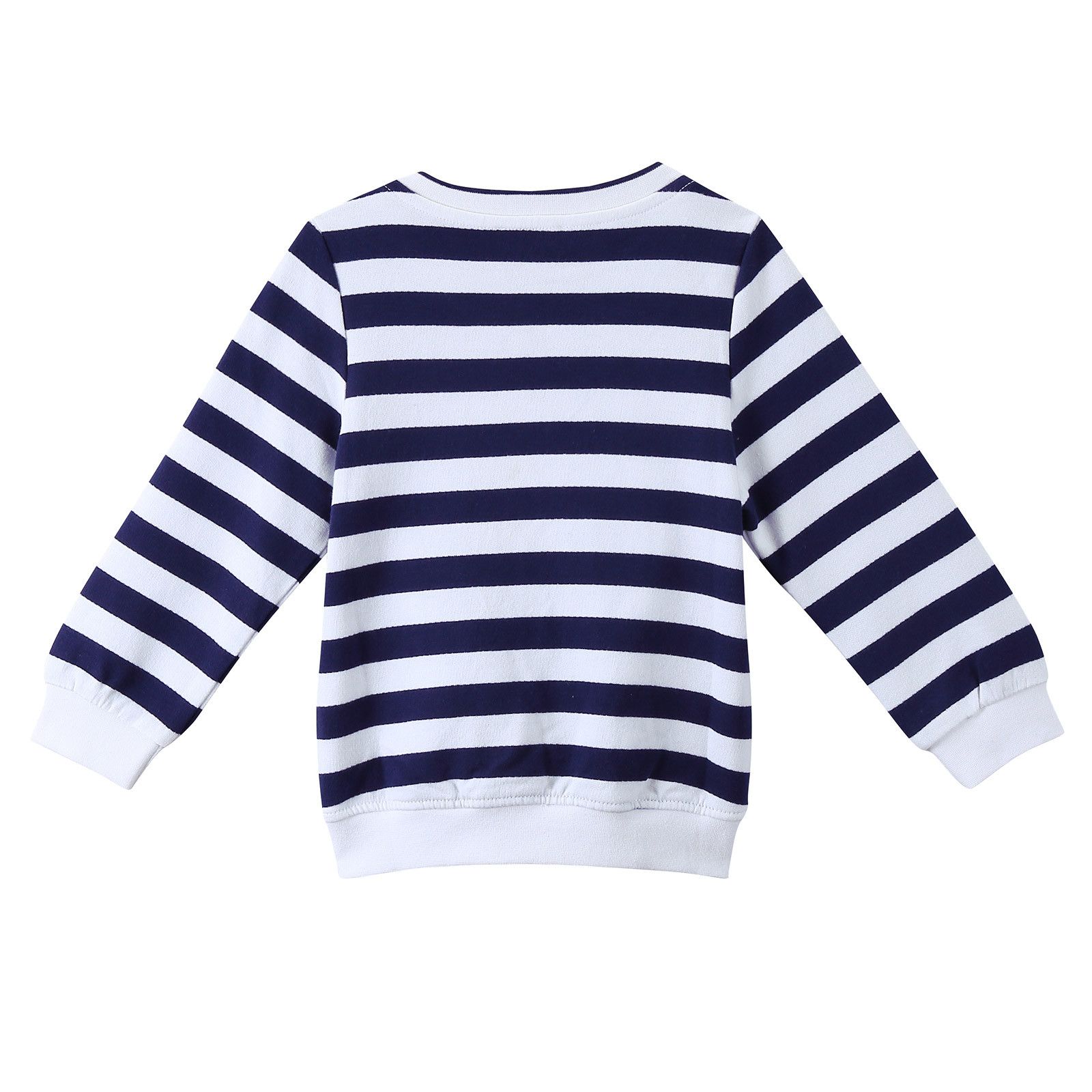 Girls White Cotton Sweatshirt With Navy Blue Striped - CÉMAROSE | Children's Fashion Store - 2