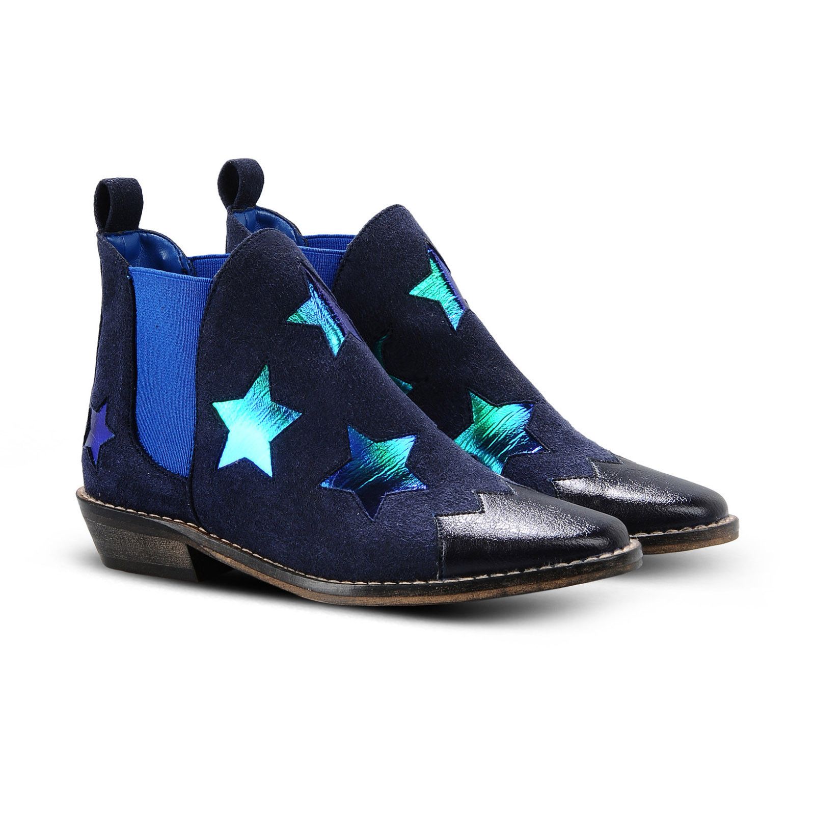 Lily Girls Navy Blue Boots With Green Shimmer Star - CÉMAROSE | Children's Fashion Store - 1
