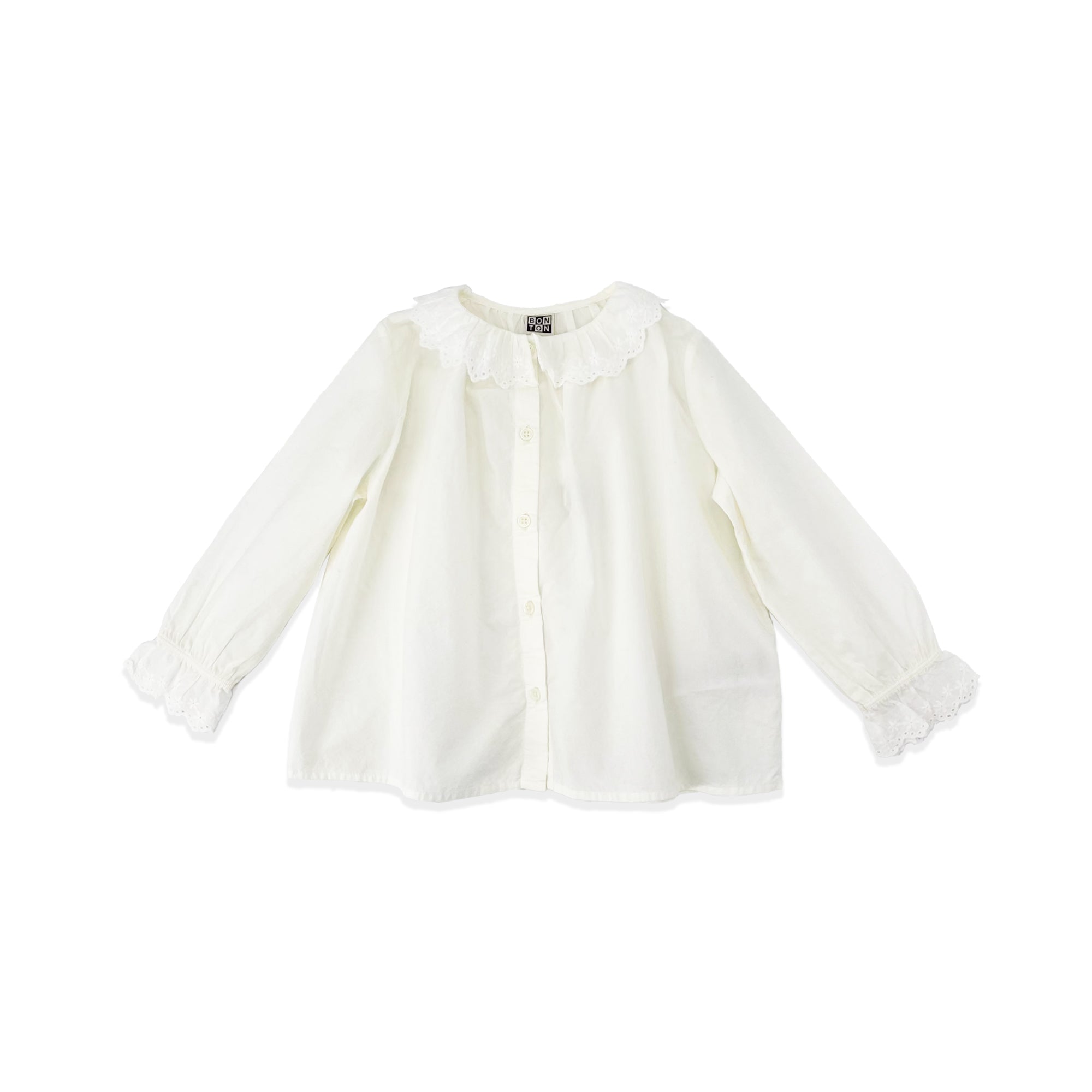 Girls White Ruffled Cotton Shirt