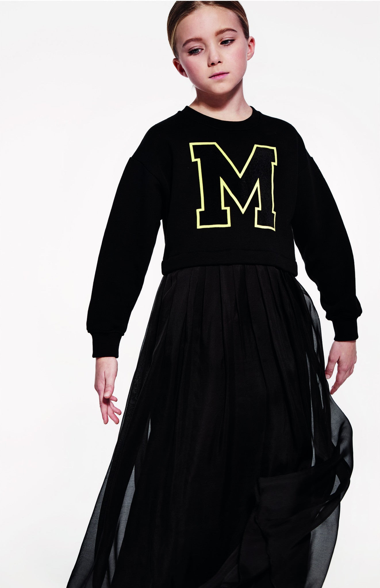 Girls Black Fleece Chiffon Silk Dress - CÉMAROSE | Children's Fashion Store - 3