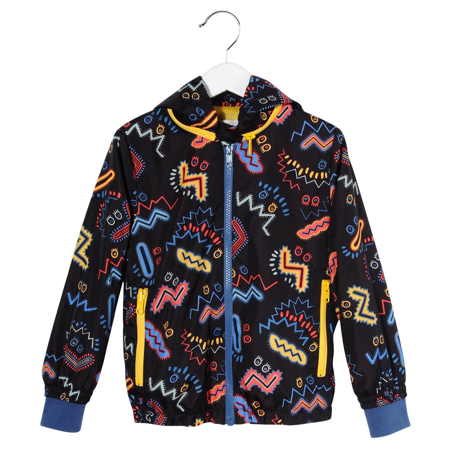 Girls Black Zig Zag Printed Hooded Outerwear Zip-up Tops - CÉMAROSE | Children's Fashion Store - 1