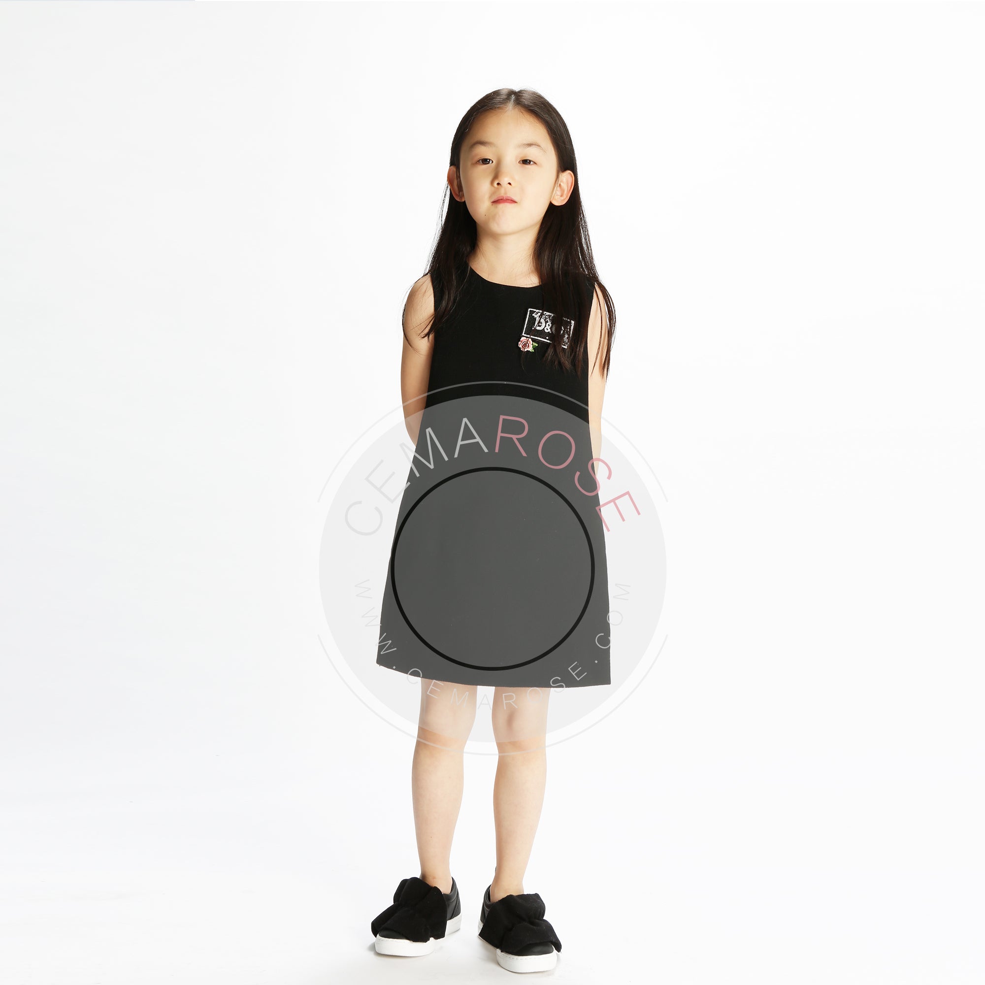 Girls Black "DG" Wool Dress