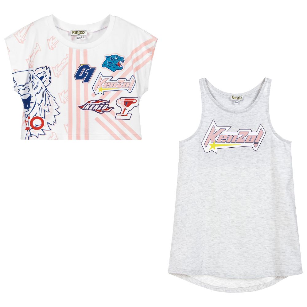 Girls Light Grey Printed Cotton Dress Set