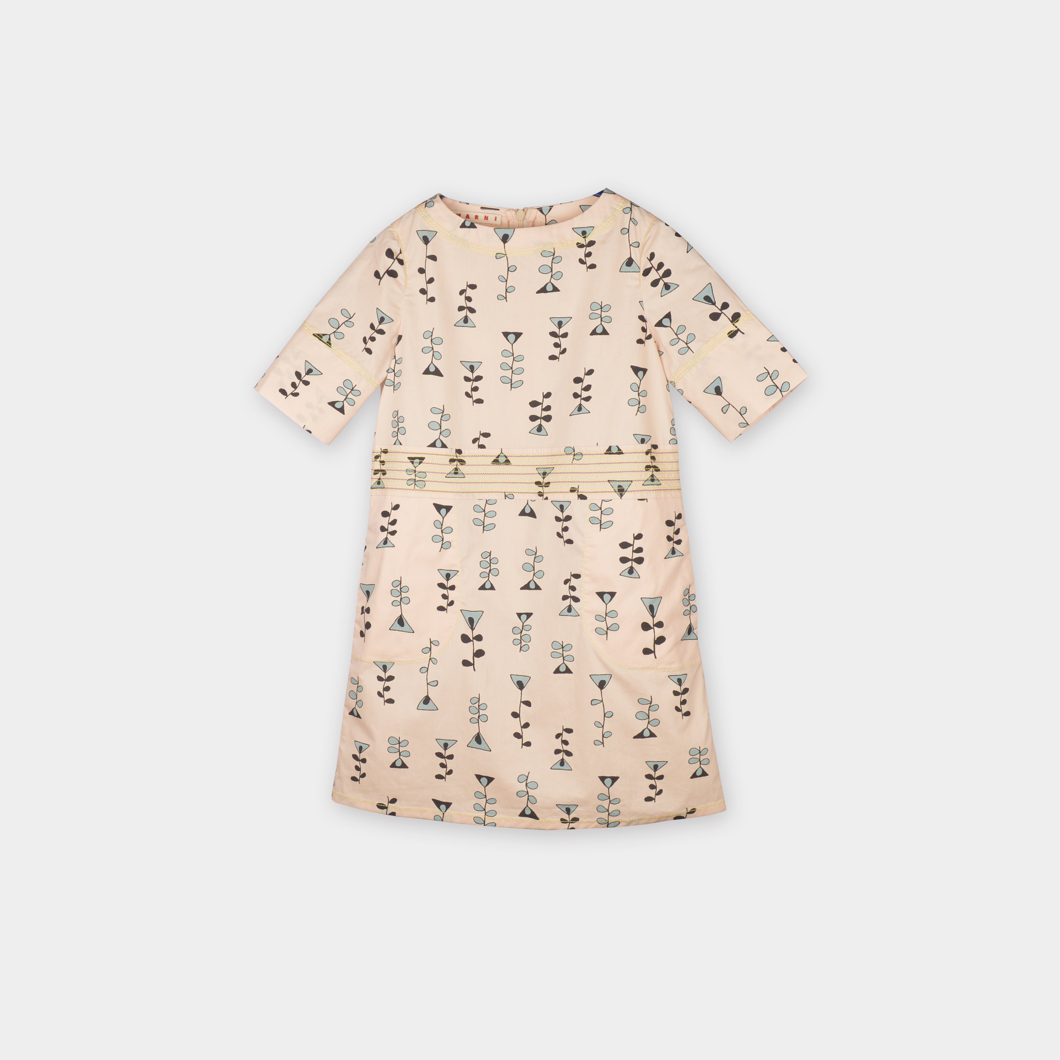 Girls Cream Pink Printed Cotton Dress