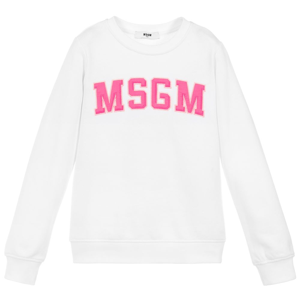 Girls White Logo Cotton Sweatshirt