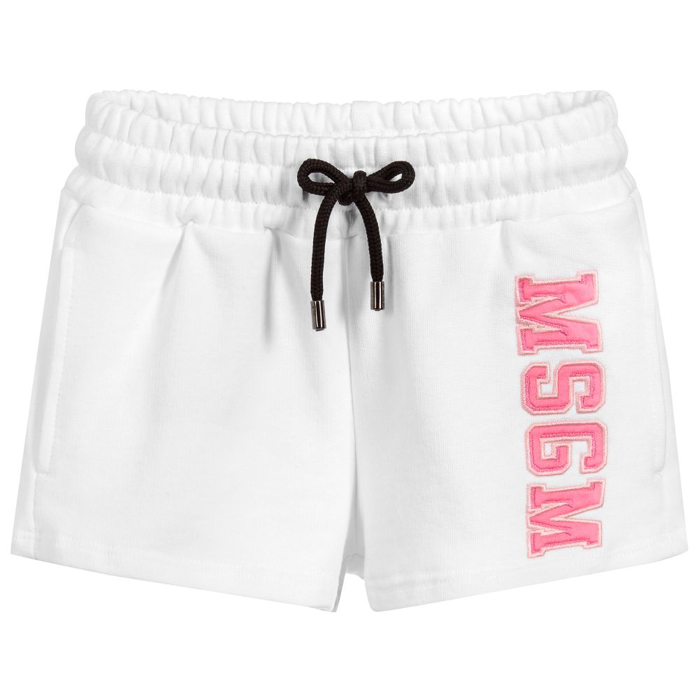 Girls White Cotton Shorts