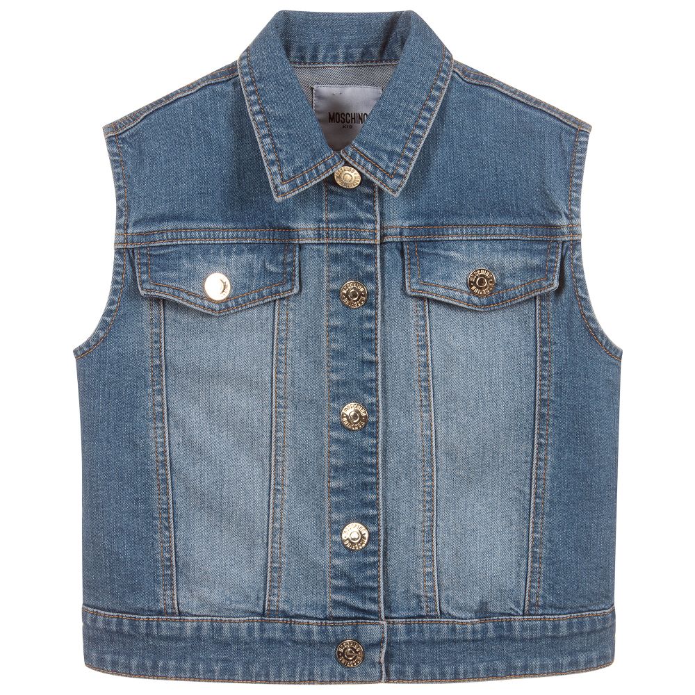 Girls Blue Denim Teddy Vest