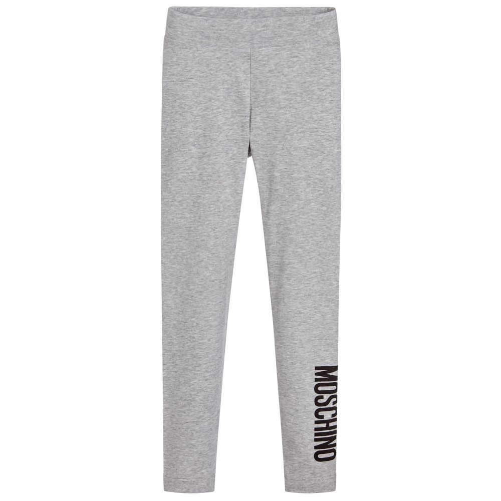 Girls Grey Logo Cotton Leggings