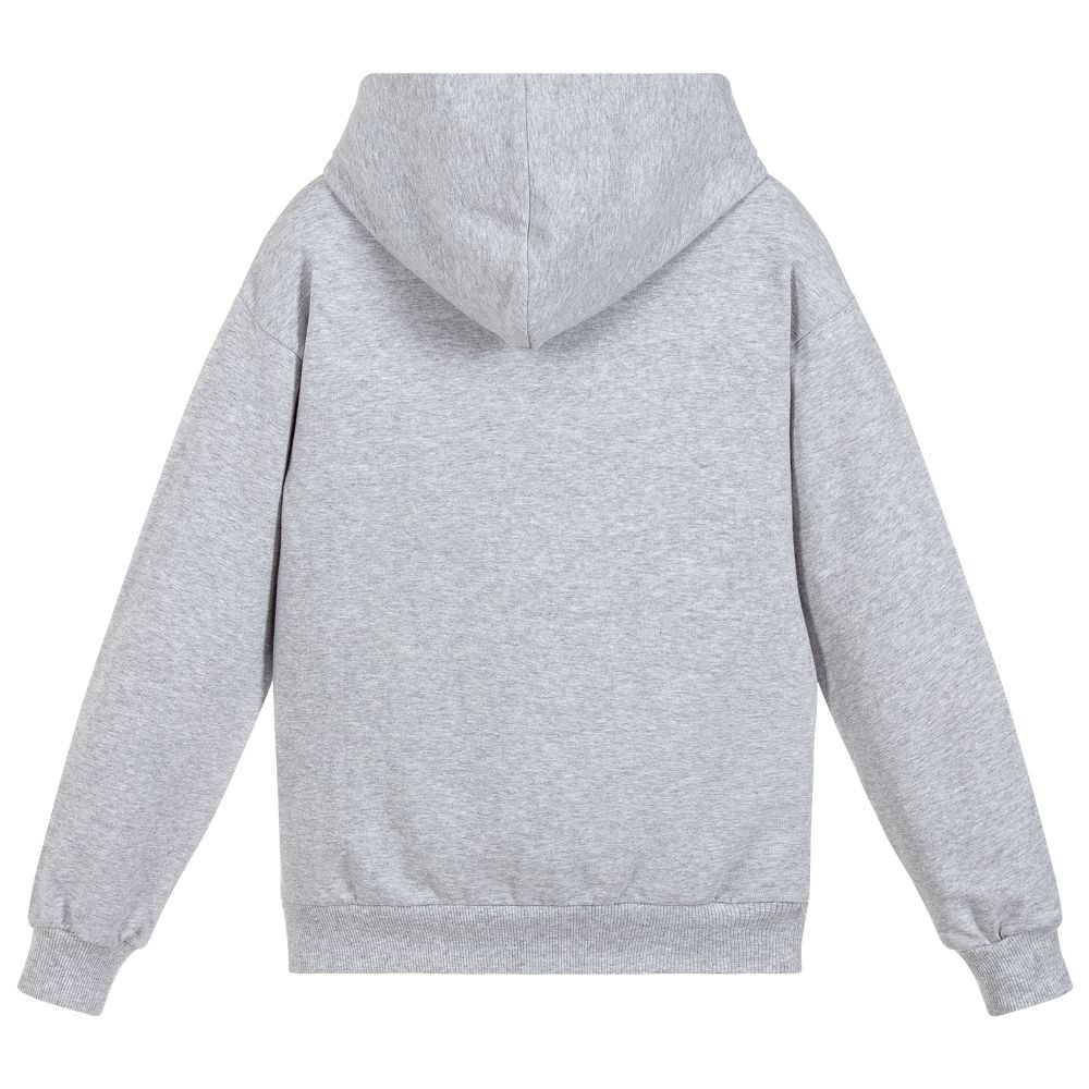 Boys & Girls Grey Teddy Hooded Cotton Sweatshirt