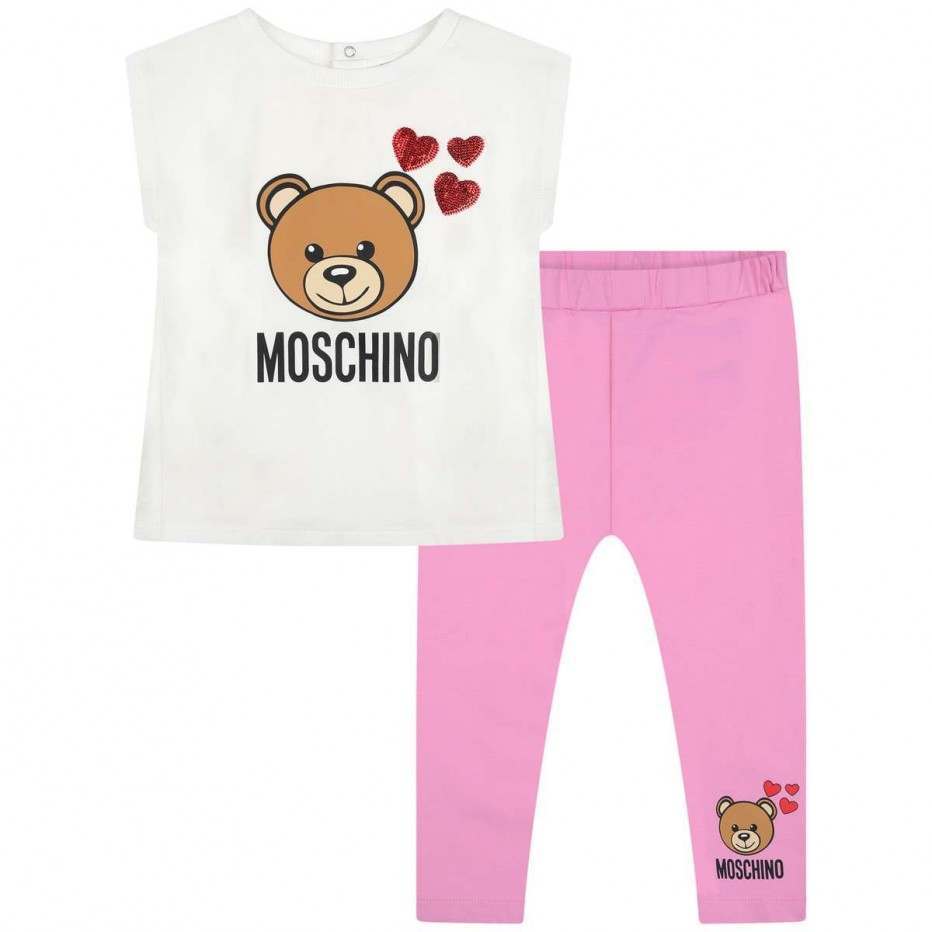 Baby Girls White & Pink Teddy Cotton Set