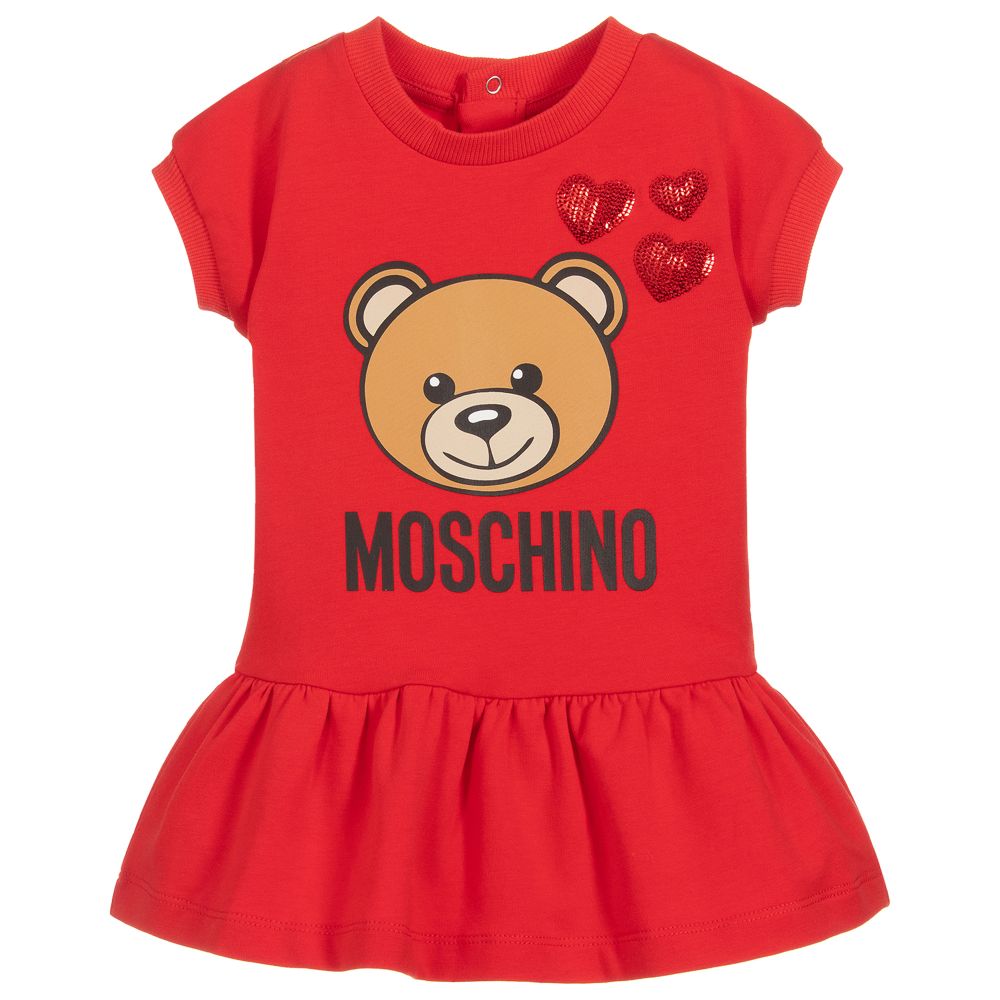 Baby Girls Red Teddy Cotton Dress
