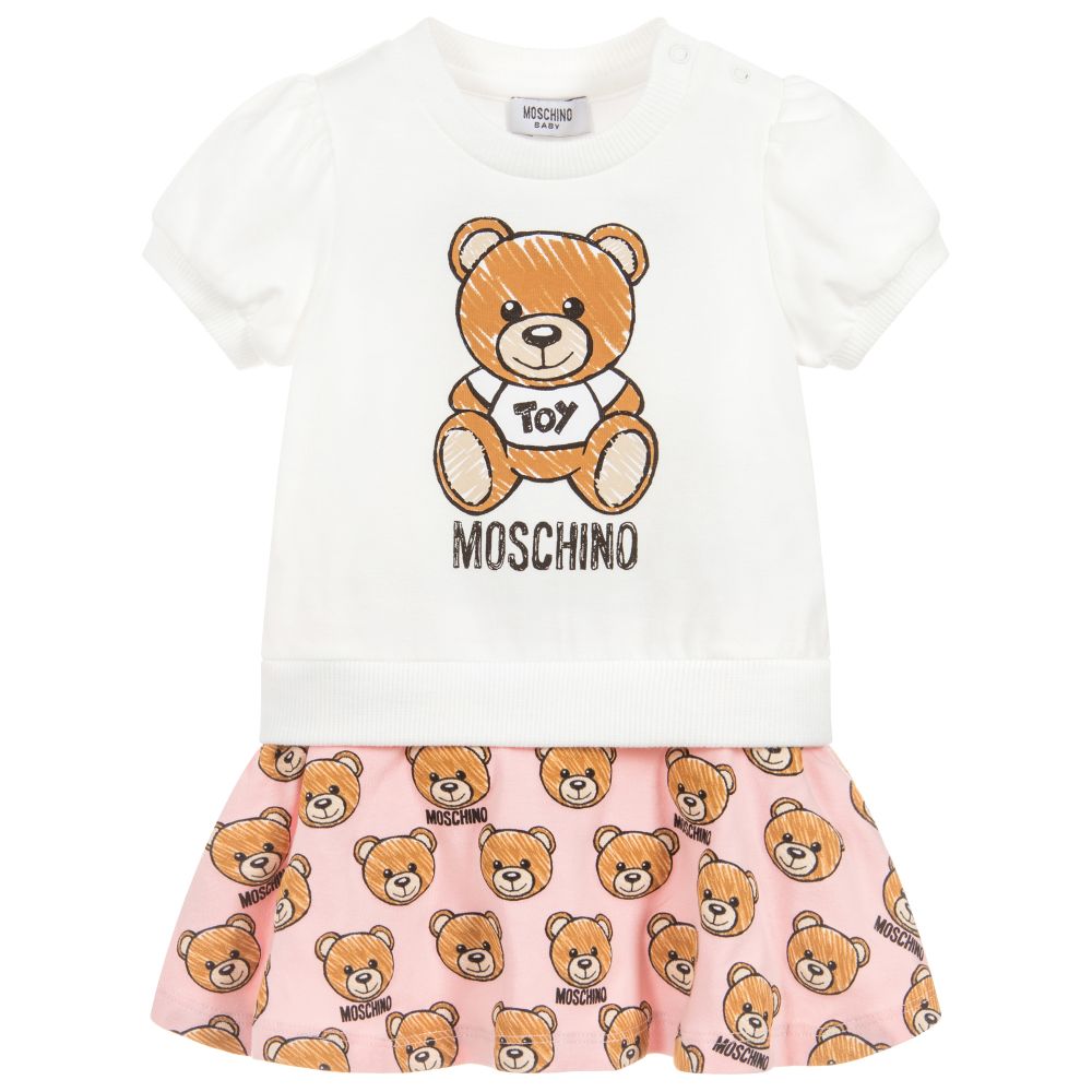 Baby Girls Ivory & Pink Teddy Dress