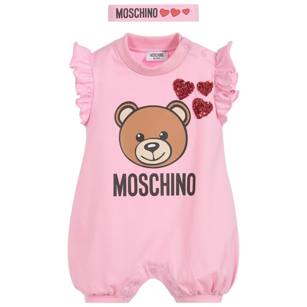 Baby Girls Pink Teddy Cotton Babysuits