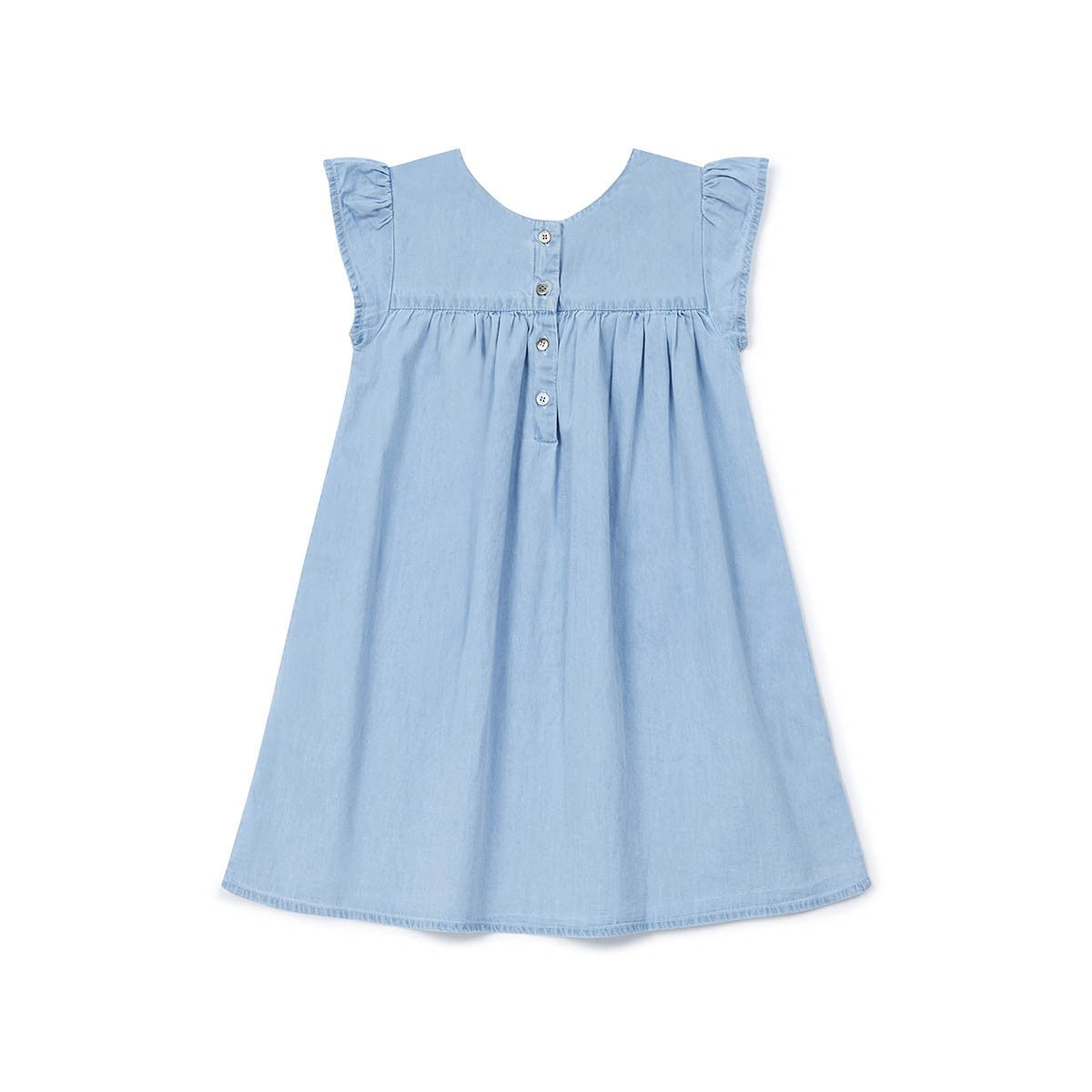 Girls Denim Blue Cotton Embroidered Dress