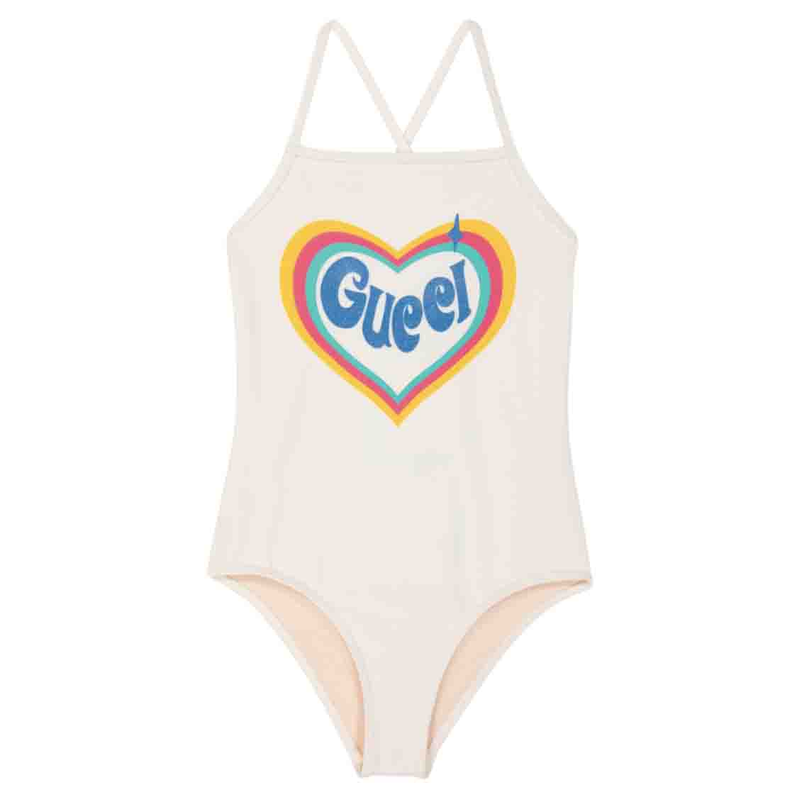 Girls White Logo Swimsuit