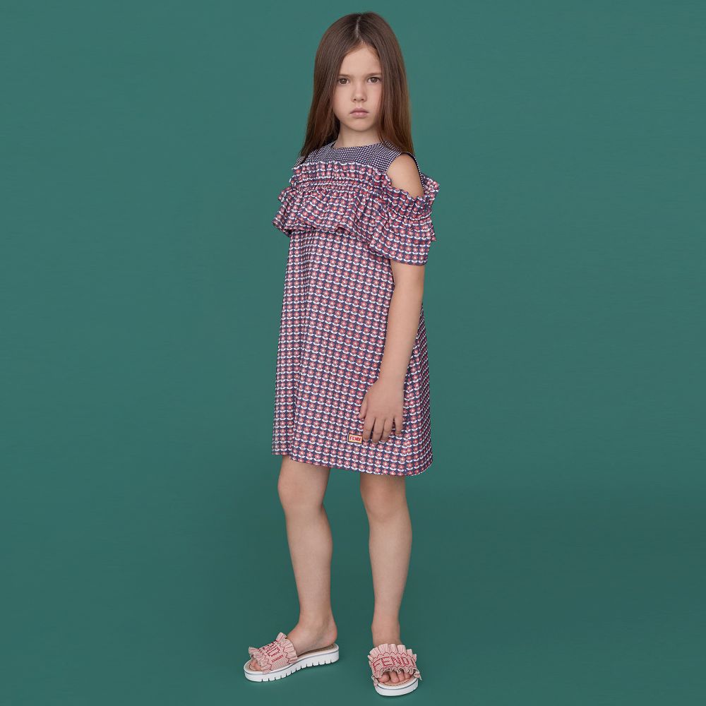 Girls Red & Blue Jacquard Dress