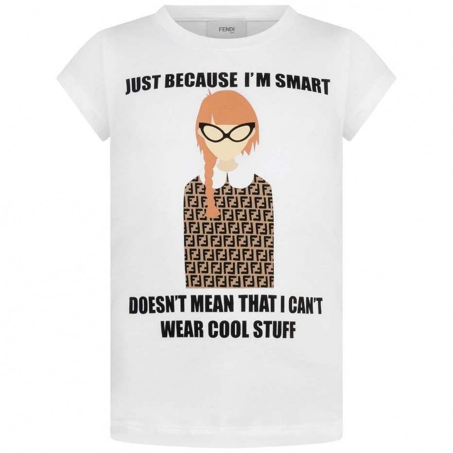 Girls White Slogan Printed T-shirt