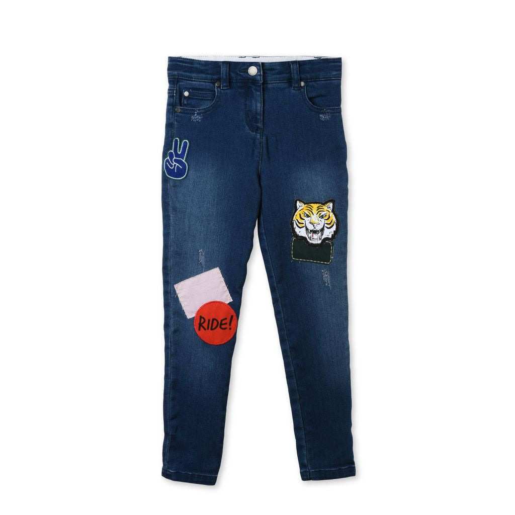 Girls Dark Sky Blue Patch Trims 'Nina' Jeans - CÉMAROSE | Children's Fashion Store - 2