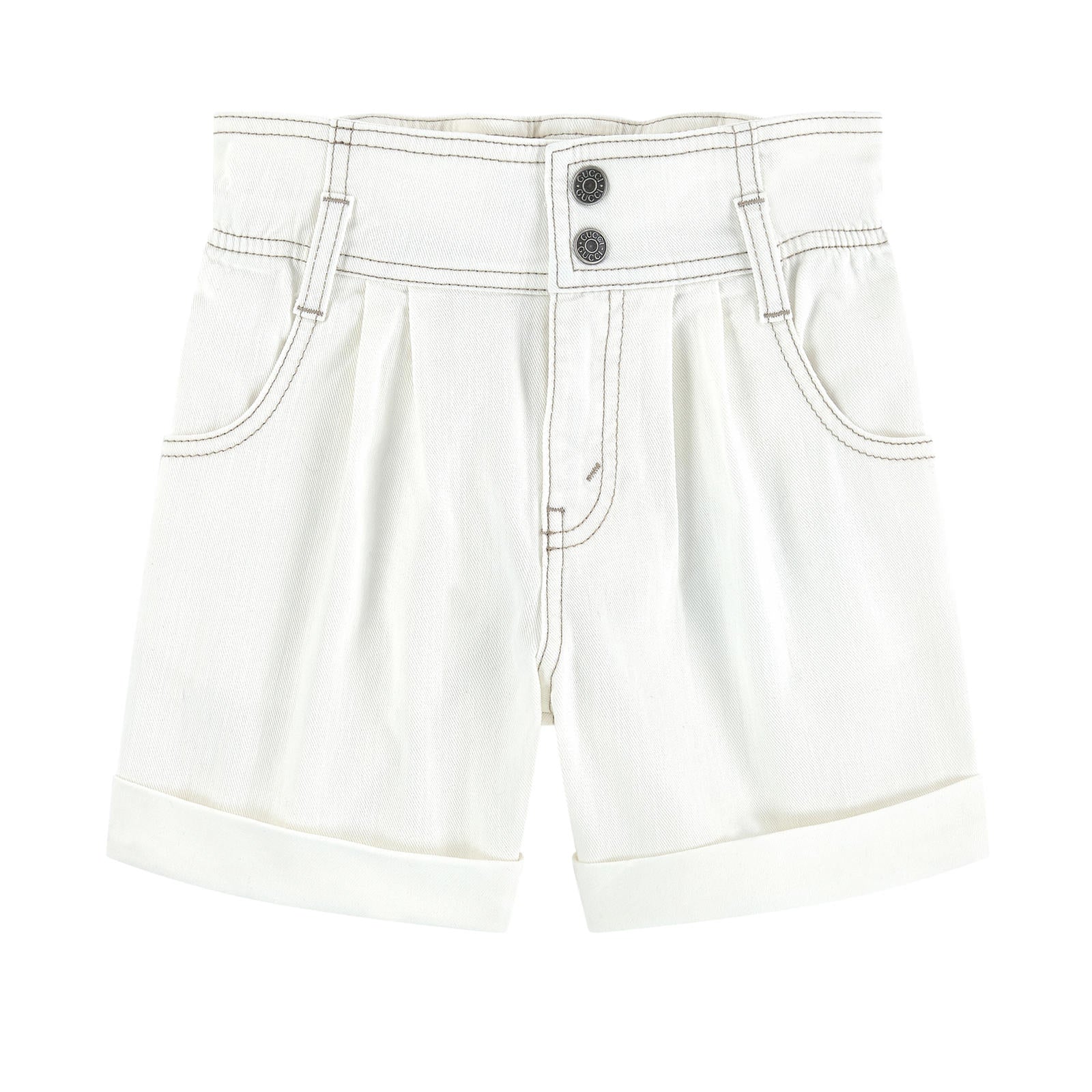 Girls White Cotton Shorts