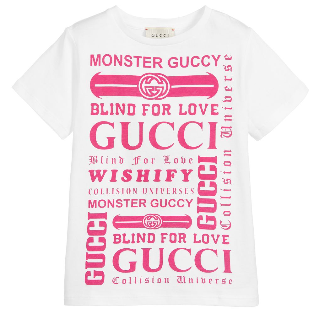 Girls White & Fuchsia Logo Cotton T-shirt