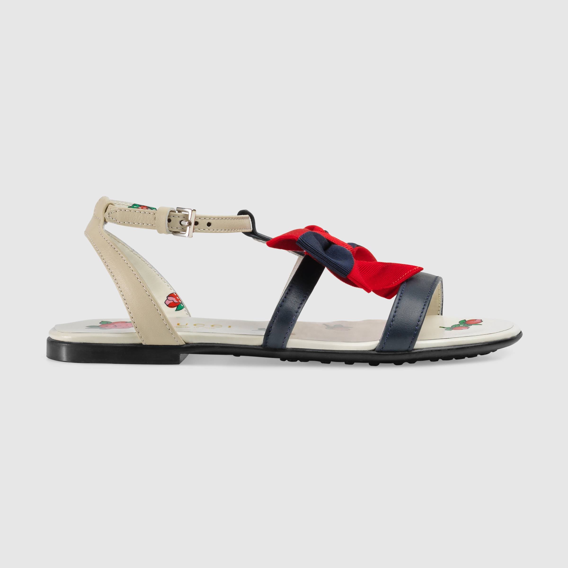 Girls Blue & White Leather Sandals