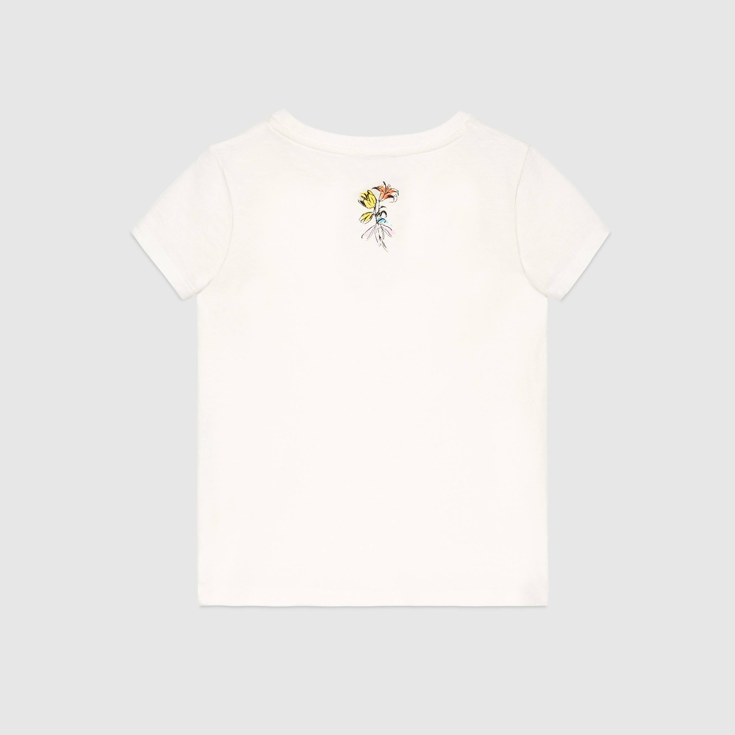 Girls White Printing Tiger Cotton T-shirt