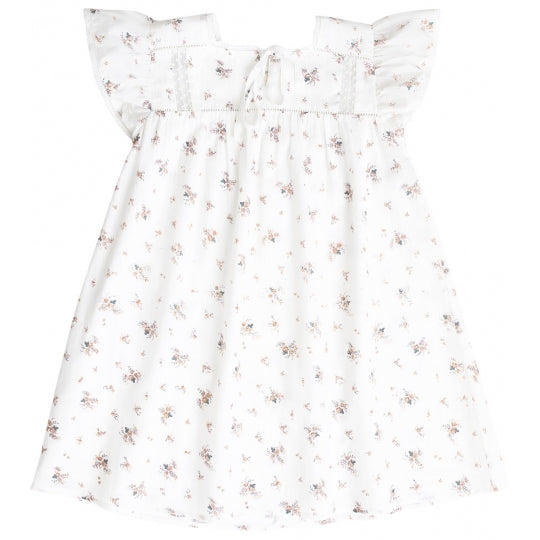 Girls White Flowers Printed Cotton Dress