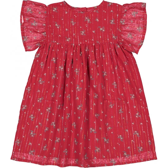 Girls Red Flowers Printed Cotton Dress