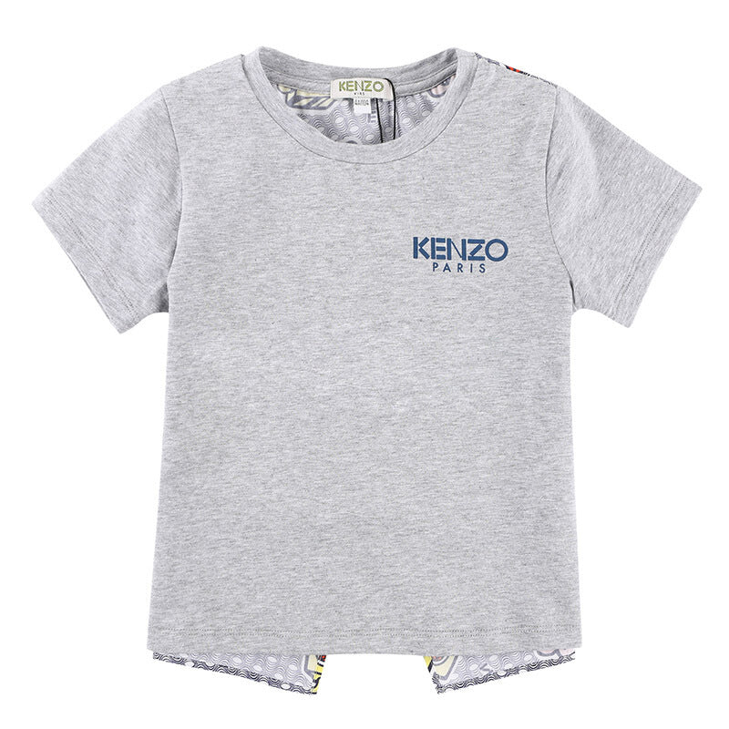Girls Grey Printed Cotton T-shirt