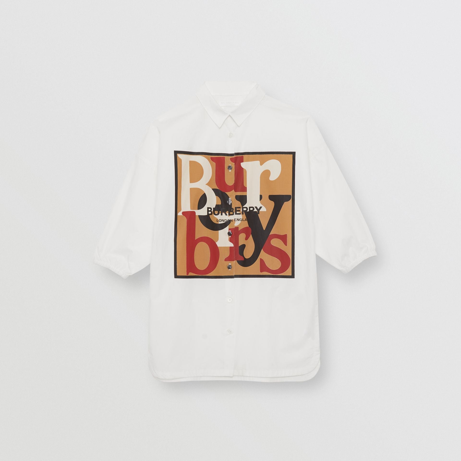 Girls White Printed Logo Cotton Dress