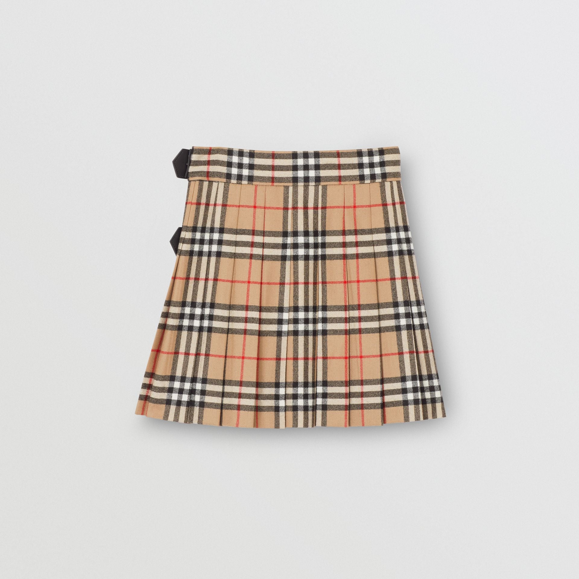 Girls Beige Check Wool Skirt