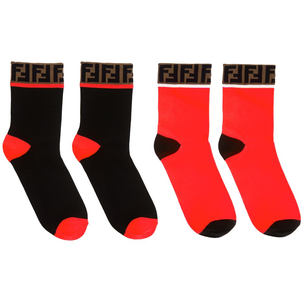 Girls Black & Red Cotton Socks(2 Pack)