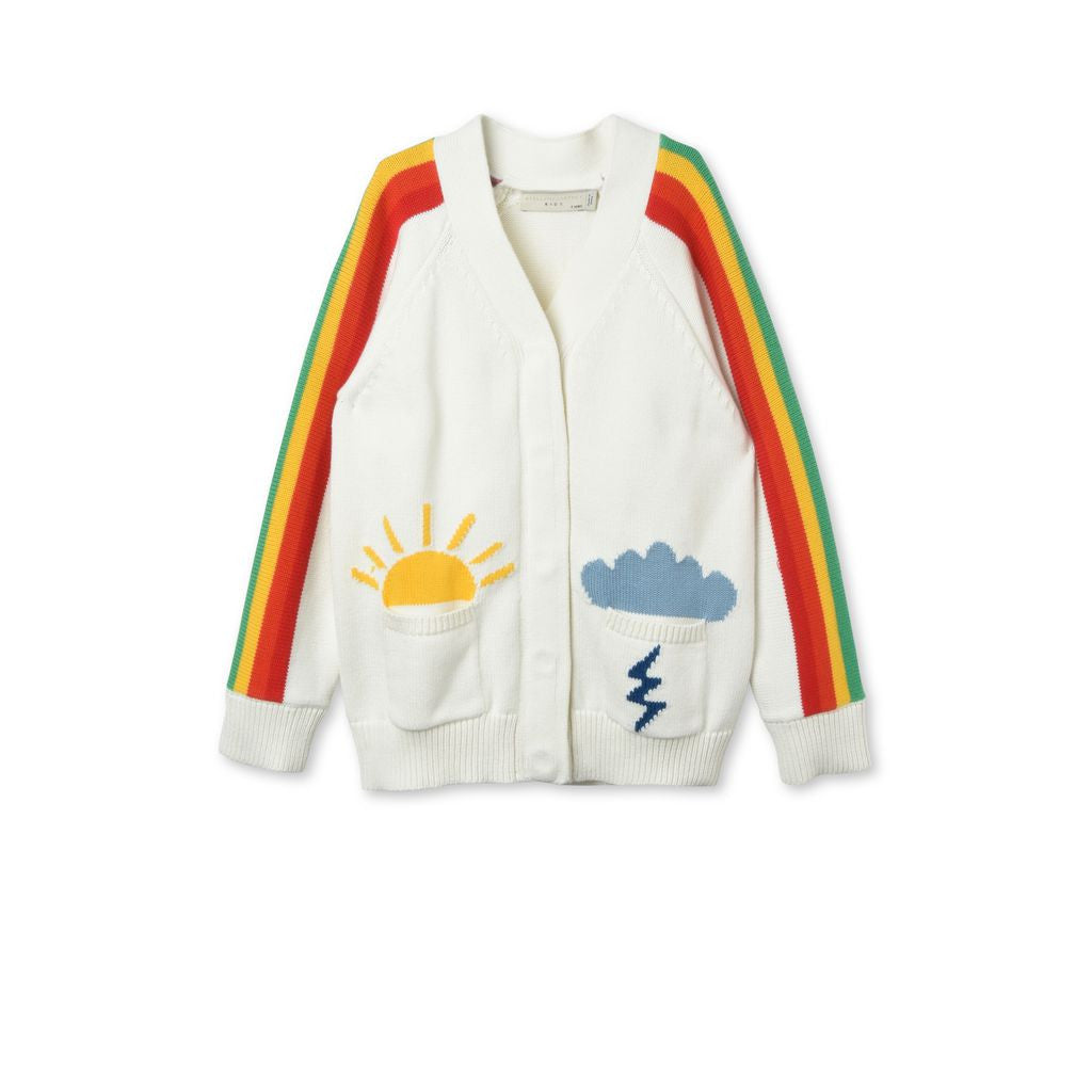 Girls White Rainbow Knitted Cardigan