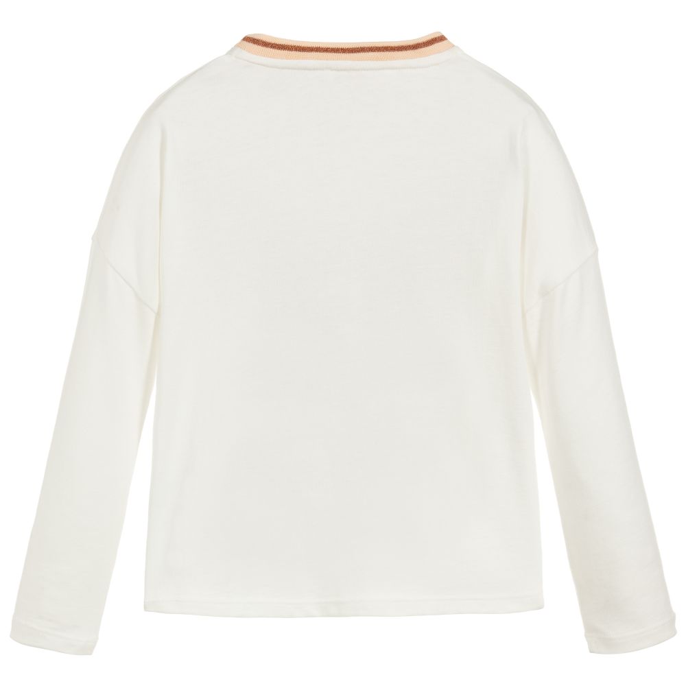 Girls White Logo Cotton T-shirt