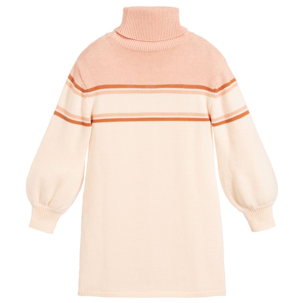 Girls Pink Turtleneck Logo Dress