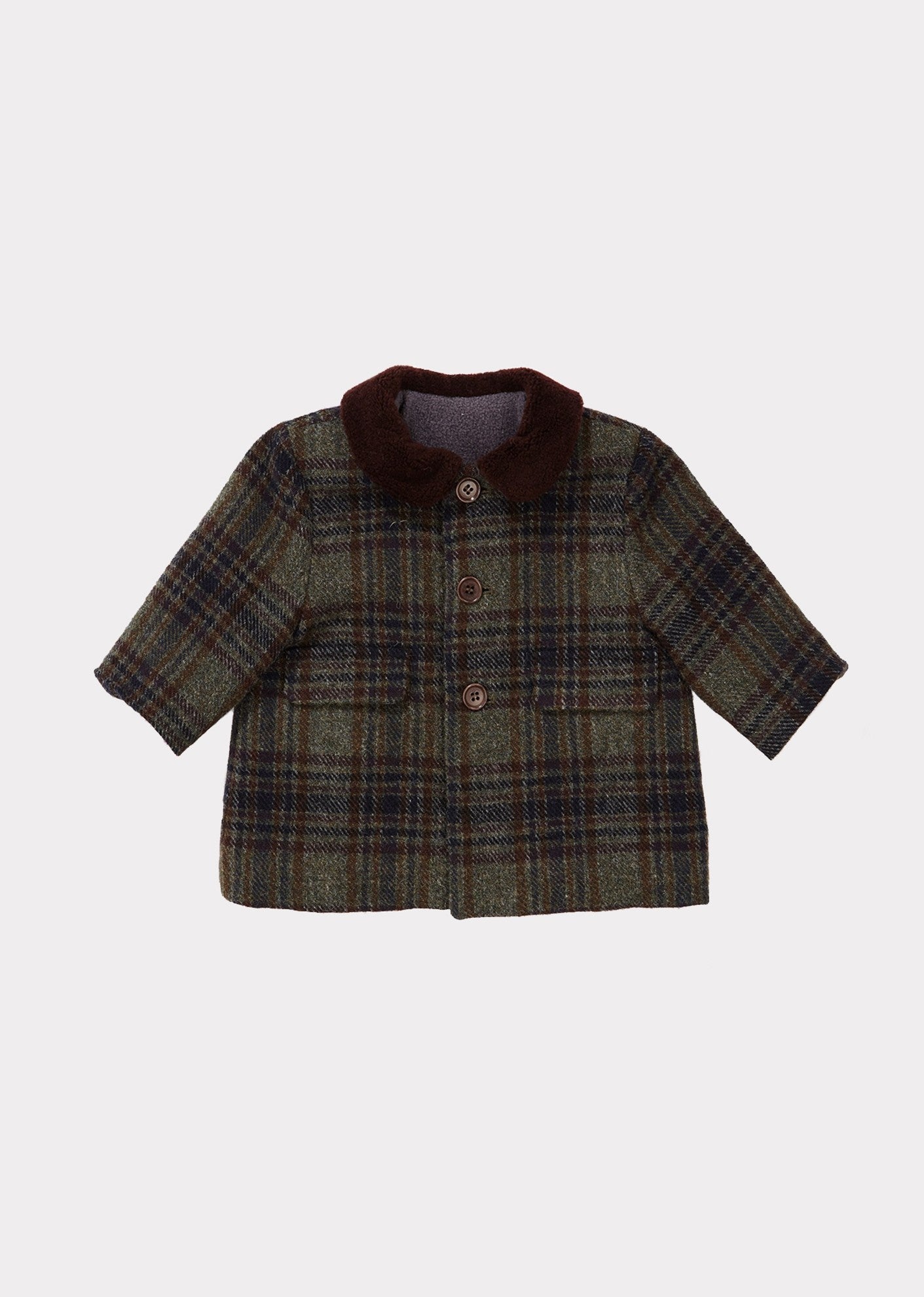 Baby Boys Dark Green Check Wool Coat
