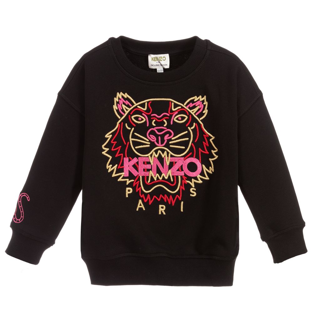 Girls Black Logo Cotton Sweatshirt