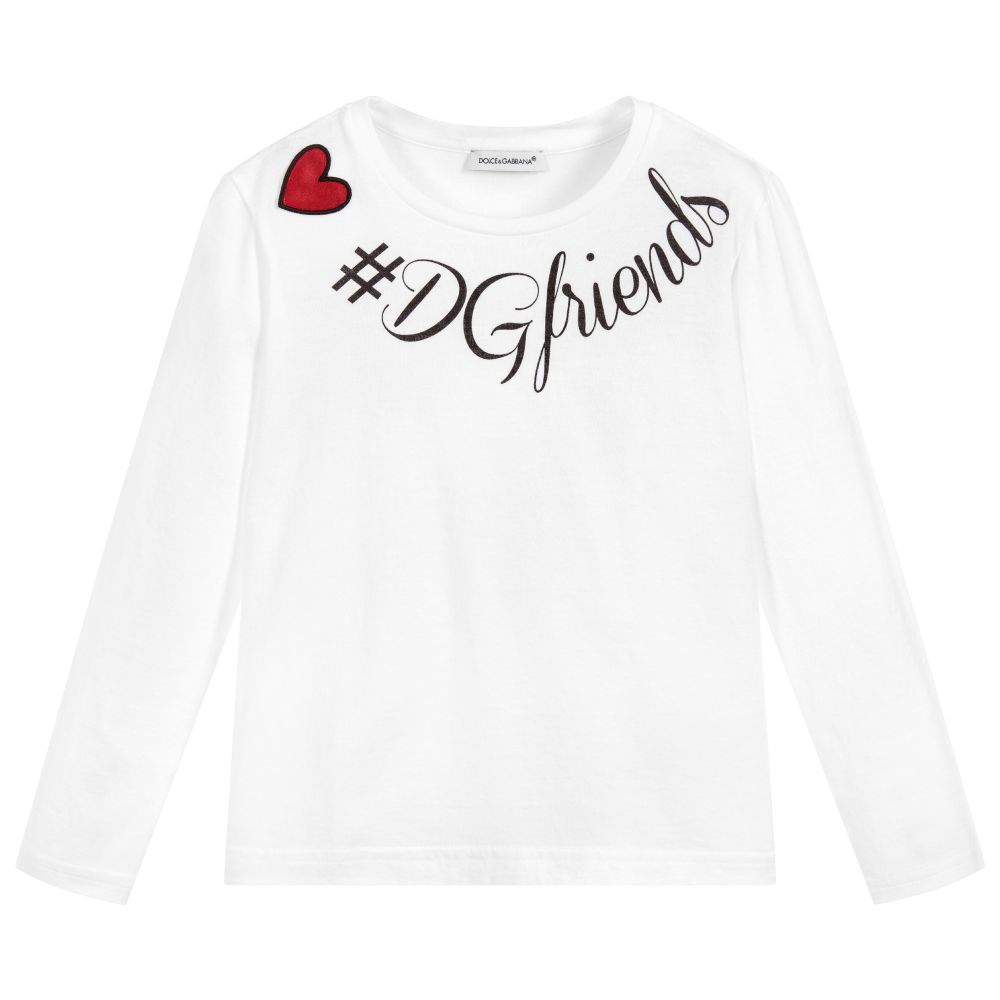 Girls White "DG" Cotton T-shirt