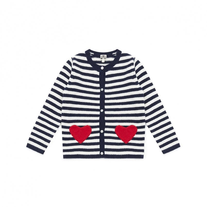 Girls Blue Striped Merinos Cardigan