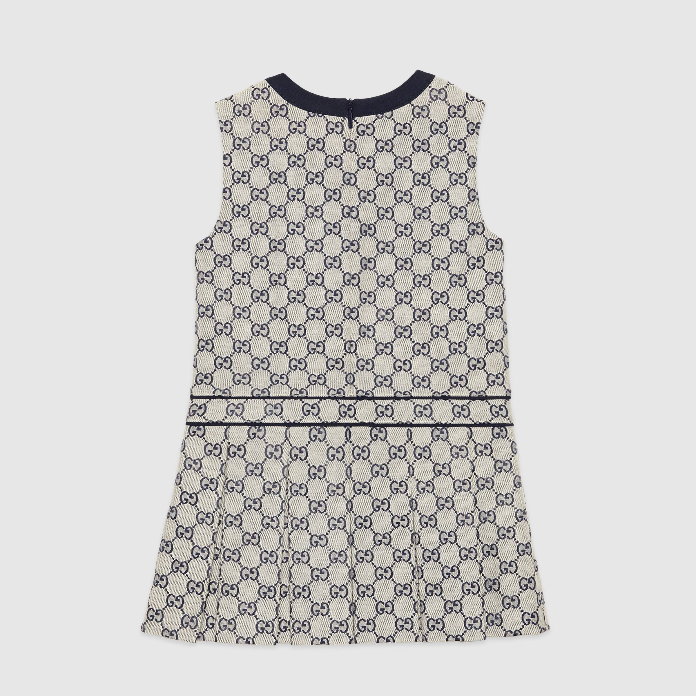 Girls Beige GG V-neck Cotton Dress