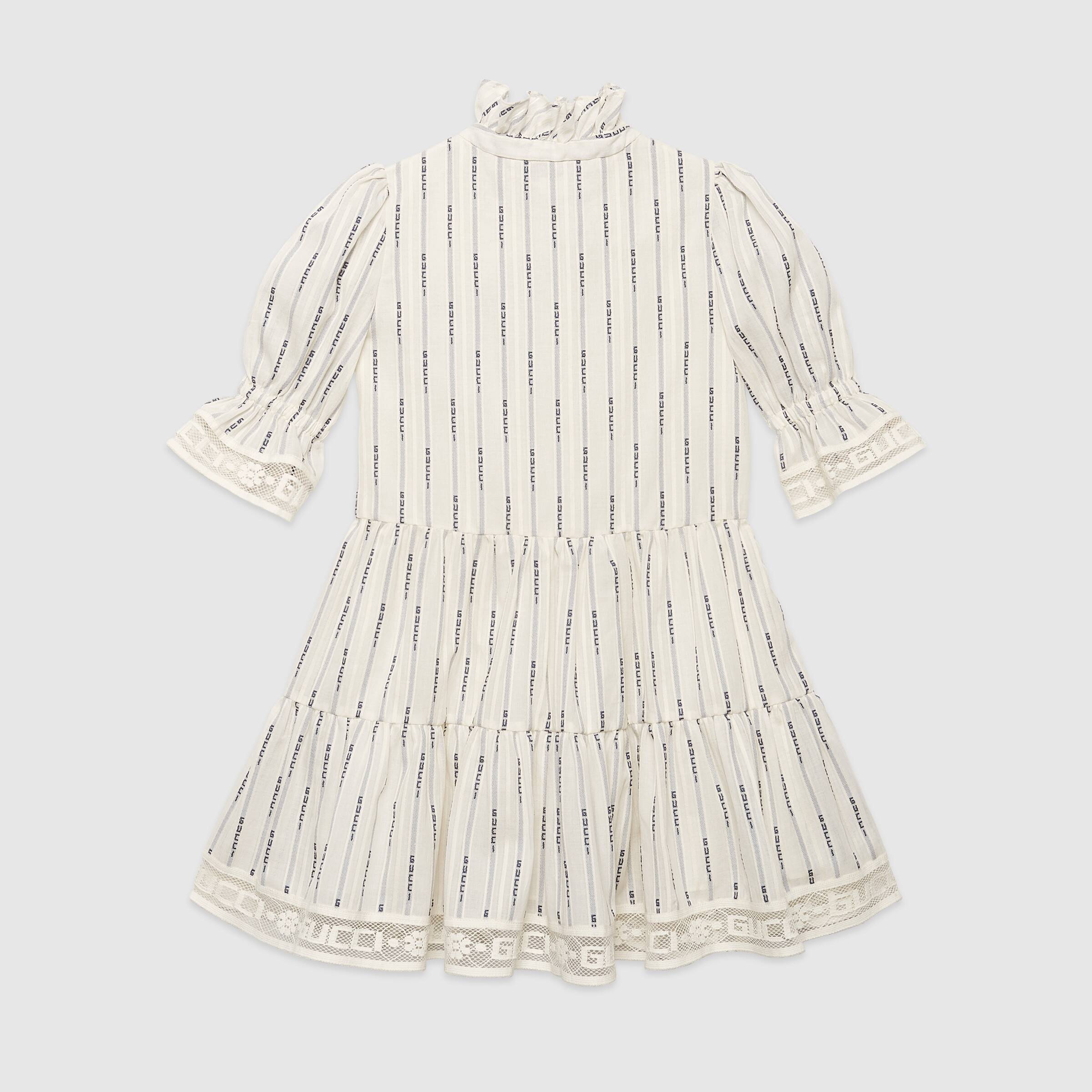 Girls Ivory & Blue Logo Cotton Dress