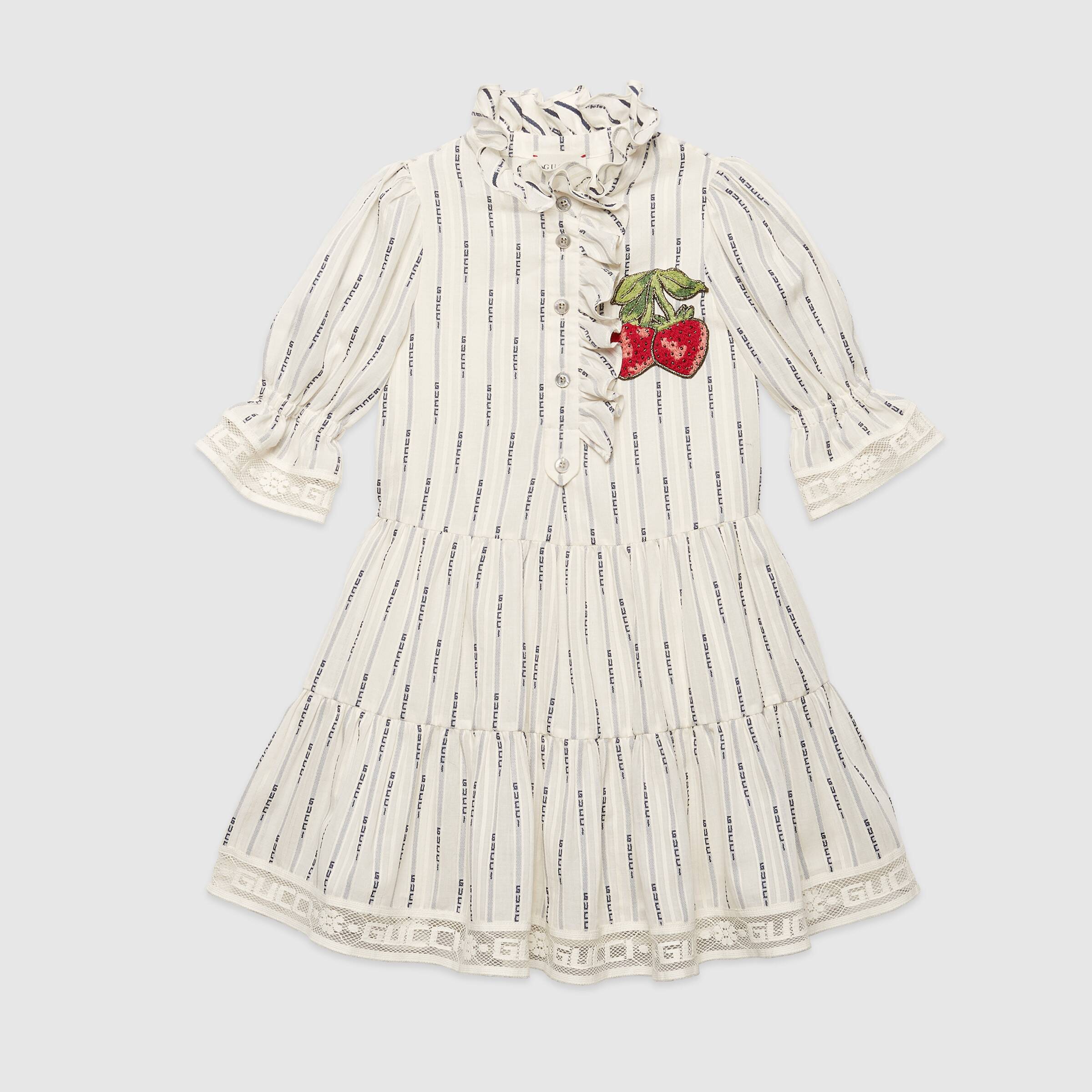 Girls Ivory & Blue Logo Cotton Dress