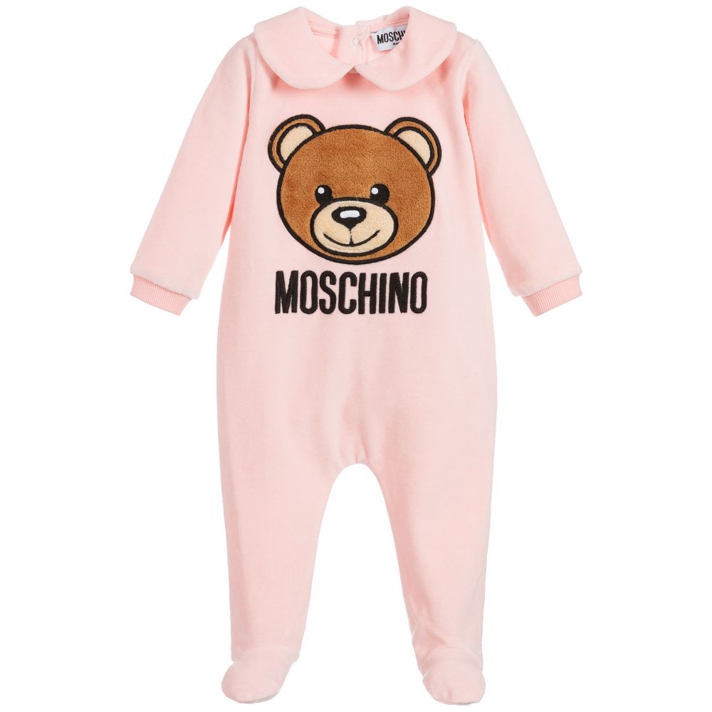 Baby Girls Pink Cotton Velour Babysuit