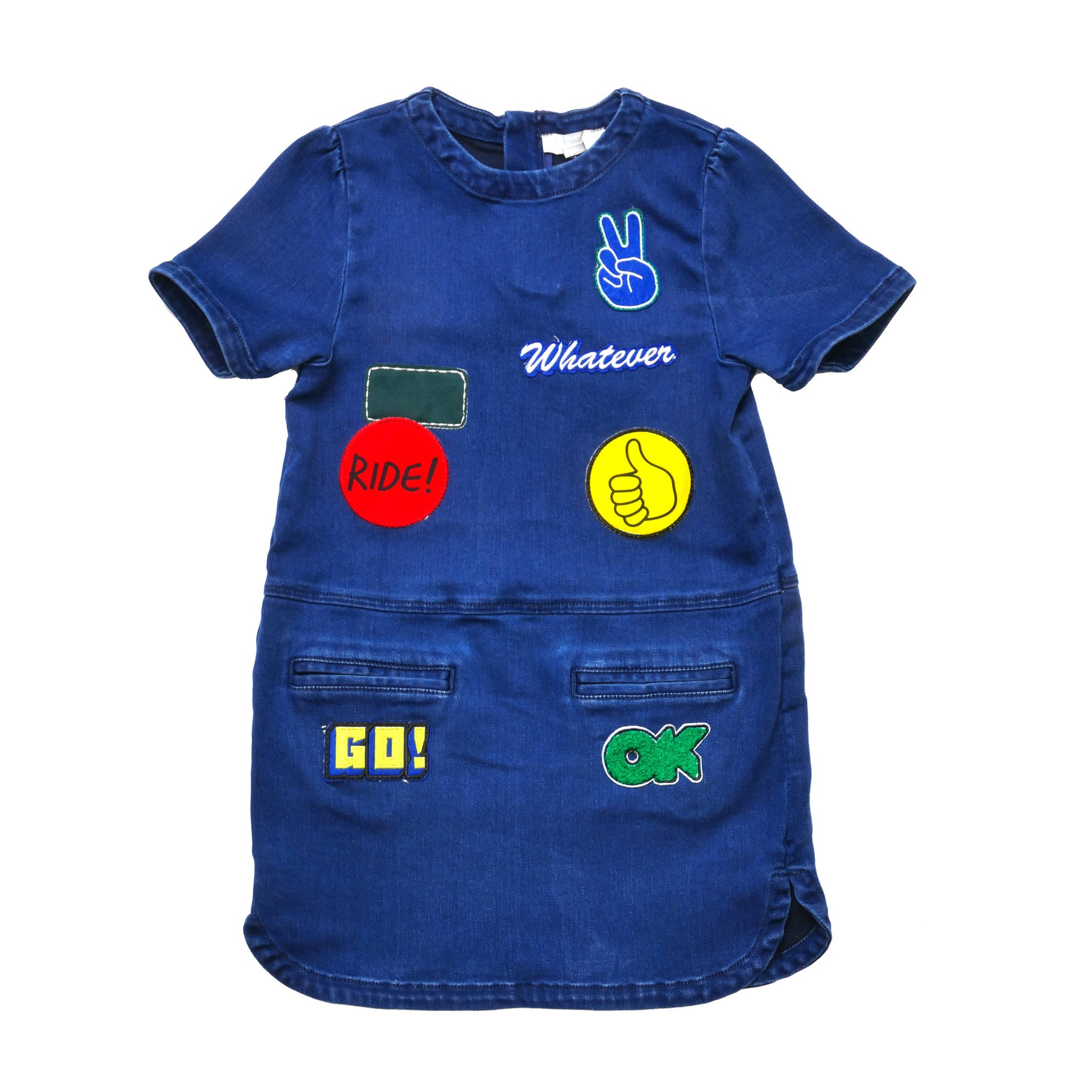Girls Dark Sky Blue Patch Trims 'Maude' Dress - CÉMAROSE | Children's Fashion Store