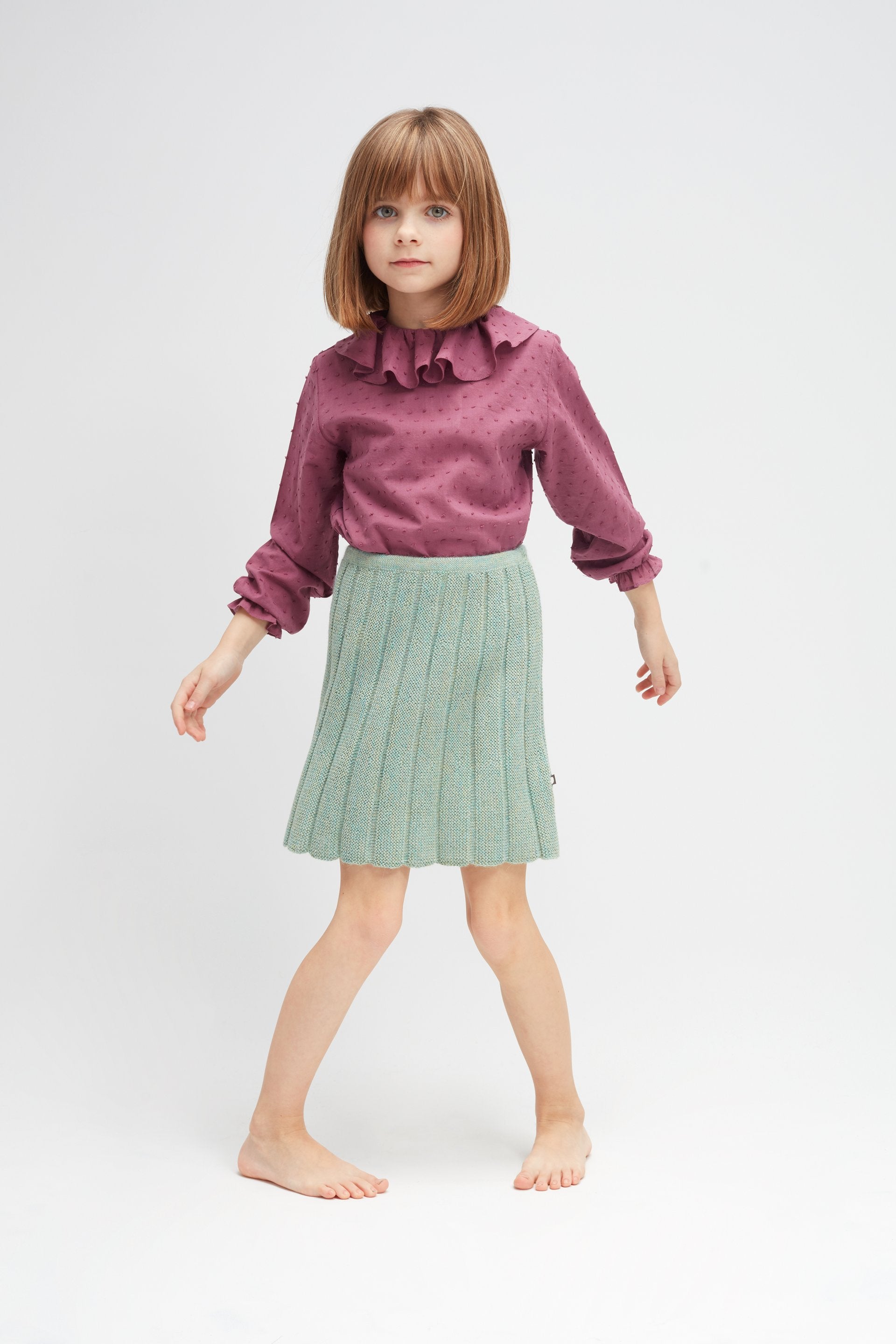 Girls Mauve Ruffle Collar Cotton Blouse