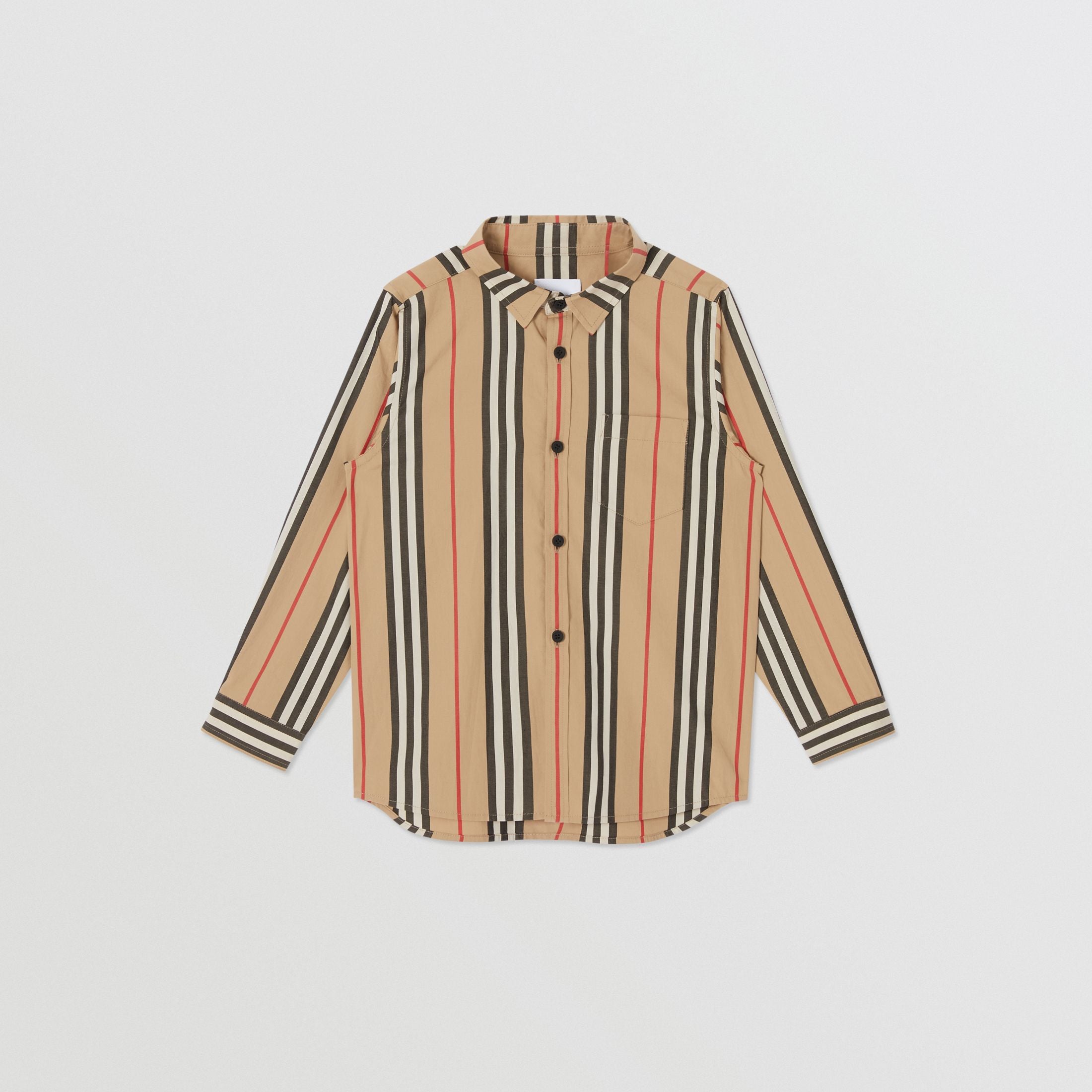 Boys Archive Beige Striped Cotton Shirt