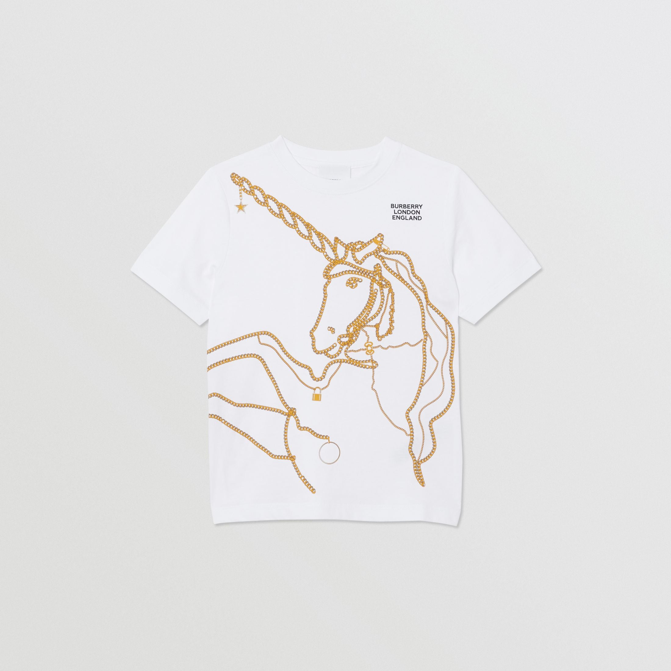 Girls White Pattern Cotton T-shirt