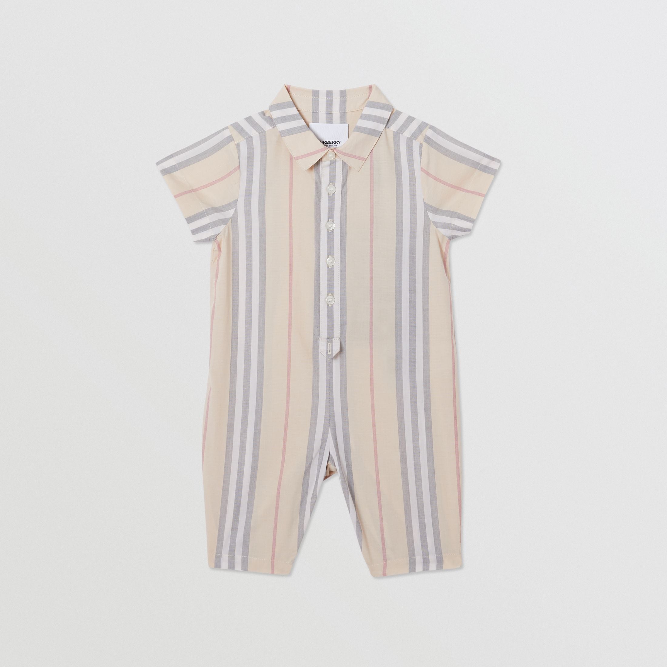 Baby Boys & Girls Beige Striped Cotton Babysuit